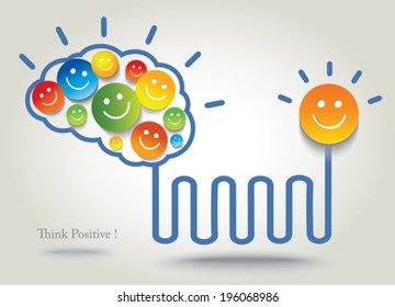 Positive thinking. Success. Concept background with smiley and emoji. 