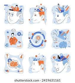 Positive thinking. Vector illustration. Conceptual understanding psychology deepens our self-awareness Psychological well-being requires continuous improvement Surrounding yourself with positivity