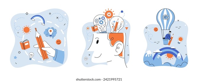 Positive thinking. Vector illustration. The positive thinking metaphor reminds us to find meaning in our experiences Emotional intelligence enables us to navigate complex social interactions
