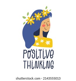Positive thinking woman illustration. Self care concept. Inspiration card.