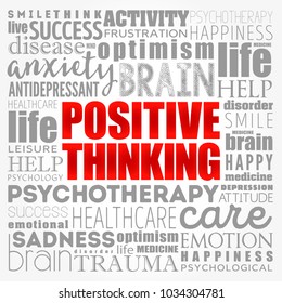 Positive thinking word cloud collage, health concept background