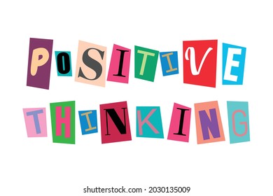 Texto de palabra de pensamiento positivo en letras impresas cortadas arte de tipografía. Ilustración vectorial aislada. Concepto de fuente de alfabetos ABC.