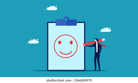 Positive thoughts. A businessman draws a smiling face. business concept vector illustration