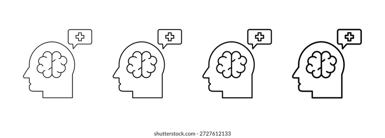 Vector de los iconos de los pensamientos positivos fijado en diverso estilo de la línea del trazo
