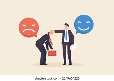 Positive thoughts, negative emotions, bad experiences. The customer or colleague is not happy. optimistic, compassionate attitude. Leader comforts his subordinates.