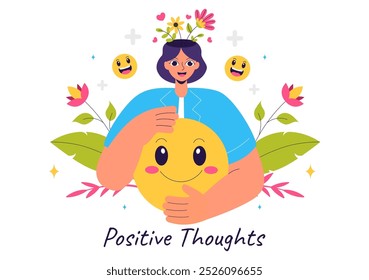 Positive Thoughts Vector Illustration featuring a Positive Mindset Symbolizing Creativity and Dreams in a Flat Style Cartoon Background