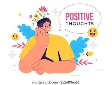 Positive Thoughts Vector Illustration featuring a Positive Mindset Symbolizing Creativity and Dreams in a Flat Style Cartoon Background