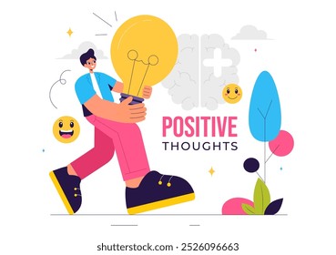 Positive Thoughts Vector Illustration featuring a Positive Mindset Symbolizing Creativity and Dreams in a Flat Style Cartoon Background