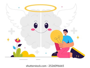 Positive Thoughts Vector Illustration featuring a Positive Mindset Symbolizing Creativity and Dreams in a Flat Style Cartoon Background