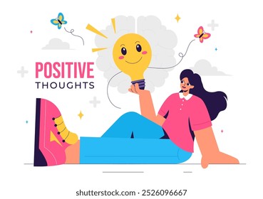 Positive Thoughts Vector Illustration featuring a Positive Mindset Symbolizing Creativity and Dreams in a Flat Style Cartoon Background