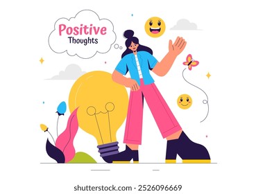 Positive Thoughts Vector Illustration featuring a Positive Mindset Symbolizing Creativity and Dreams in a Flat Style Cartoon Background