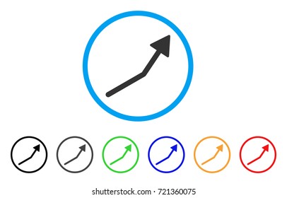 Positive Trend Arrow rounded icon. Style is a flat positive trend arrow grey symbol inside light blue circle with black, gray, green, blue, red, orange color versions.
