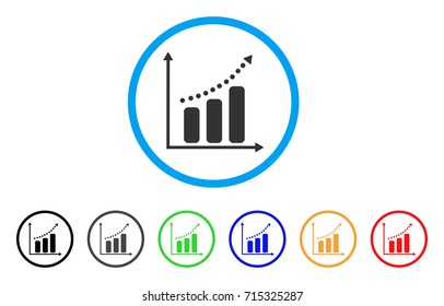 Positive Trend icon. Vector illustration style is a flat iconic positive trend grey rounded symbol inside light blue circle with black, gray, green, blue, red, orange color additional versions.