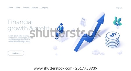 Positive trend isometric vector illustration. Business analysis for company marketing solutions or financial performance. Budget accounting or statistics concept for increasing income.