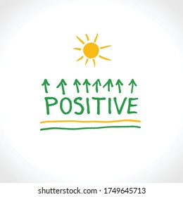 Positive Aufwärtsrichtung, Vektorkonzeptuelles Logo. Skizze Illustration mit der Sonne.