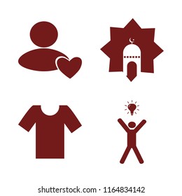 positive vector icons set. with happy man bulb, islamic mosque, user favorite and t shirt in set