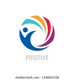 Positive - vector logo template concept illustration. Abstract human character silhouette. Vibrant color symbol. Design element. 