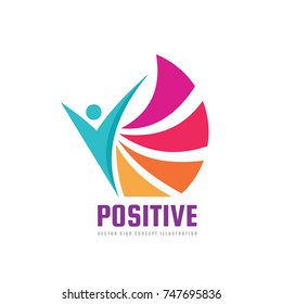 Positive - vector logo template concept illustration. Abstract human character silhouette. Vibrant color symbol. Design element. 