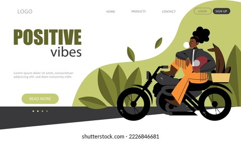 Positive vibes banner with emotional people flat vector illustration