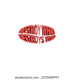 Positive vibes inspirational card in 70s style vector illustration. Destroy what destroys you. Motivation concept. Isolated on white background