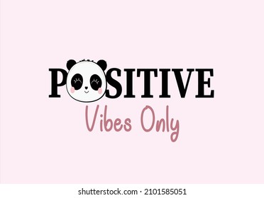 positive vibes only panda pin vector design hand drawn