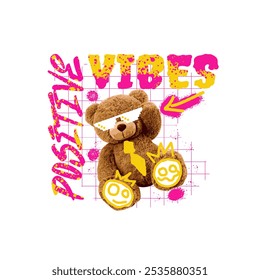 Positive vibes slogan and doll illustraion for streetwear