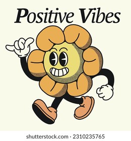 Positive Vibes With Sun Flower Groovy Character design