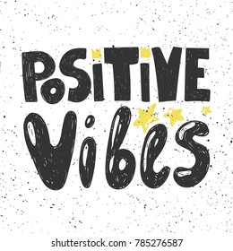 Positive Vibes Typography Lettering Text Banner With Crown On Top. Good For Web Page Design Banner, Motivational Poster, Wallpaper, Sticker Pack And Social Media Content