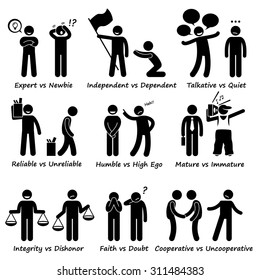 Positive vs Negative Character Traits Stick Figure Pictogram Icons