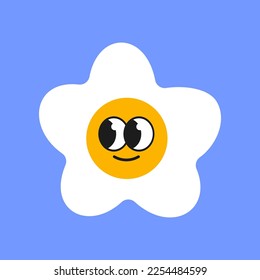 Positive white chamomile character smiling on blue background. Daisy with cute face cartoon illustration. Flowers, greeting concept