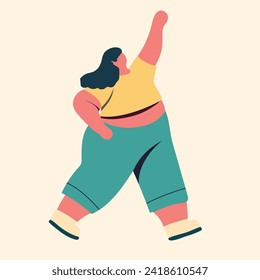 Positive woman with obesity. Body Positive. Hand drawn vector art.