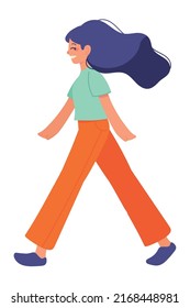 positive woman walking icon isolated