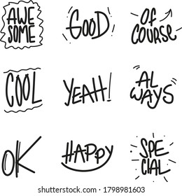 Positive Words Doodles Hand Drawn