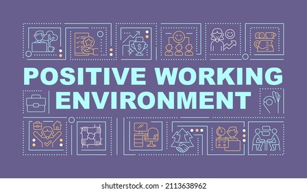 Positive Workplace Culture Word Concepts Purple Banner. Work Life Balance. Infographics With Icons On Color Background. Isolated Typography. Vector Illustration With Text. Arial-Black Font Used