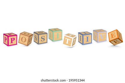 POSITIVE written with alphabet blocks - vector illustration