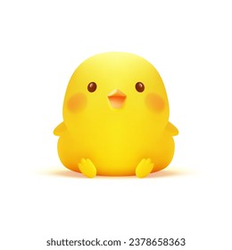 Positive yellow chick small funny baby chicken 3d icon realistic vector illustration