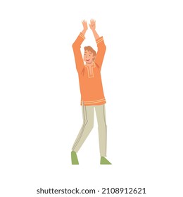 Positive Young Man Dancing Moving Body to Folk Music Rythm and Clapping Hands Vector Illustration