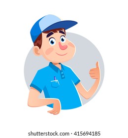 Positive young man making thumbs up sign 