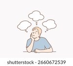 Positive Young man Thinking with Speech Bubbles Above. Hand drawn style vector design illustrations.Hand drawn style vector design illustrations.