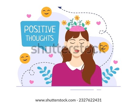 Positives Thoughts Vector Illustration with Thinking Positive as a Mindset in Symbolizing Creativity and Dreams Flat Cartoon Hand Drawn Templates