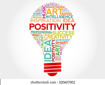 Positivity bulb word cloud concept