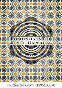 Positivity Is The Key To Happiness arabesque emblem. arabic decoration.