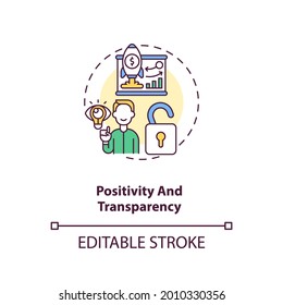Positivity and transparency concept icon. Inspiring for effective work idea thin line illustration. Strategy of motivation workers. Vector isolated outline RGB color drawing. Editable stroke