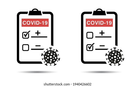 Resultado positivo o negativo de las pruebas del icono Covid-19. Corona de resultados del vector