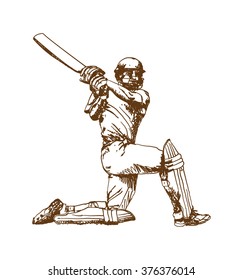 Poss of hitting ball in Cricket game. Abstract sketch vector.