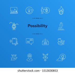 Possibility line icon set. Startup, deadline, gadget. Business concept. Can be used for topics like innovation, project, idea, modern technology