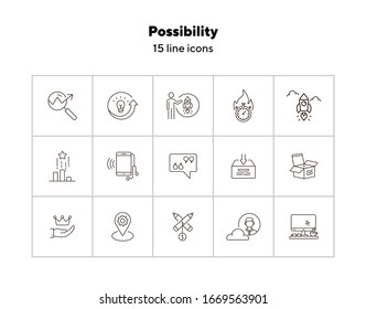 Possibility line icon set. Startup, deadline, gadget. Business concept. Can be used for topics like innovation, project, idea, modern technology