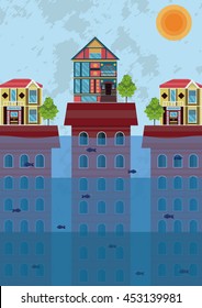 Possible adaptation to the sea level rise and climate change - construct small new houses on big skyscrapers
