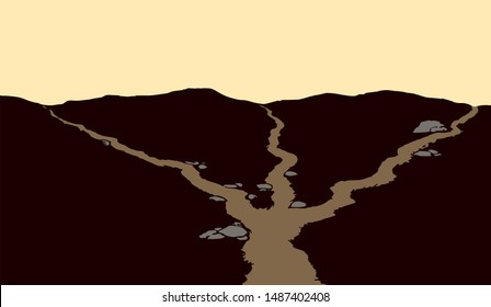 Possible difficulty dilemma select travel go line idea on light blue sky text space backdrop. Dark hand drawn career diverge think action start route logo icon sign pictogram in retro art comic style