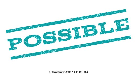 Possible watermark stamp. Text tag between parallel lines with grunge design style. Rubber seal stamp with scratched texture. Vector cyan color ink imprint on a white background.